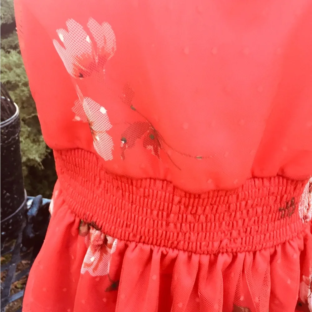 Willow Red Smocked  stretchy mesh lined Peplum Tank Top - Picture 6 of 13